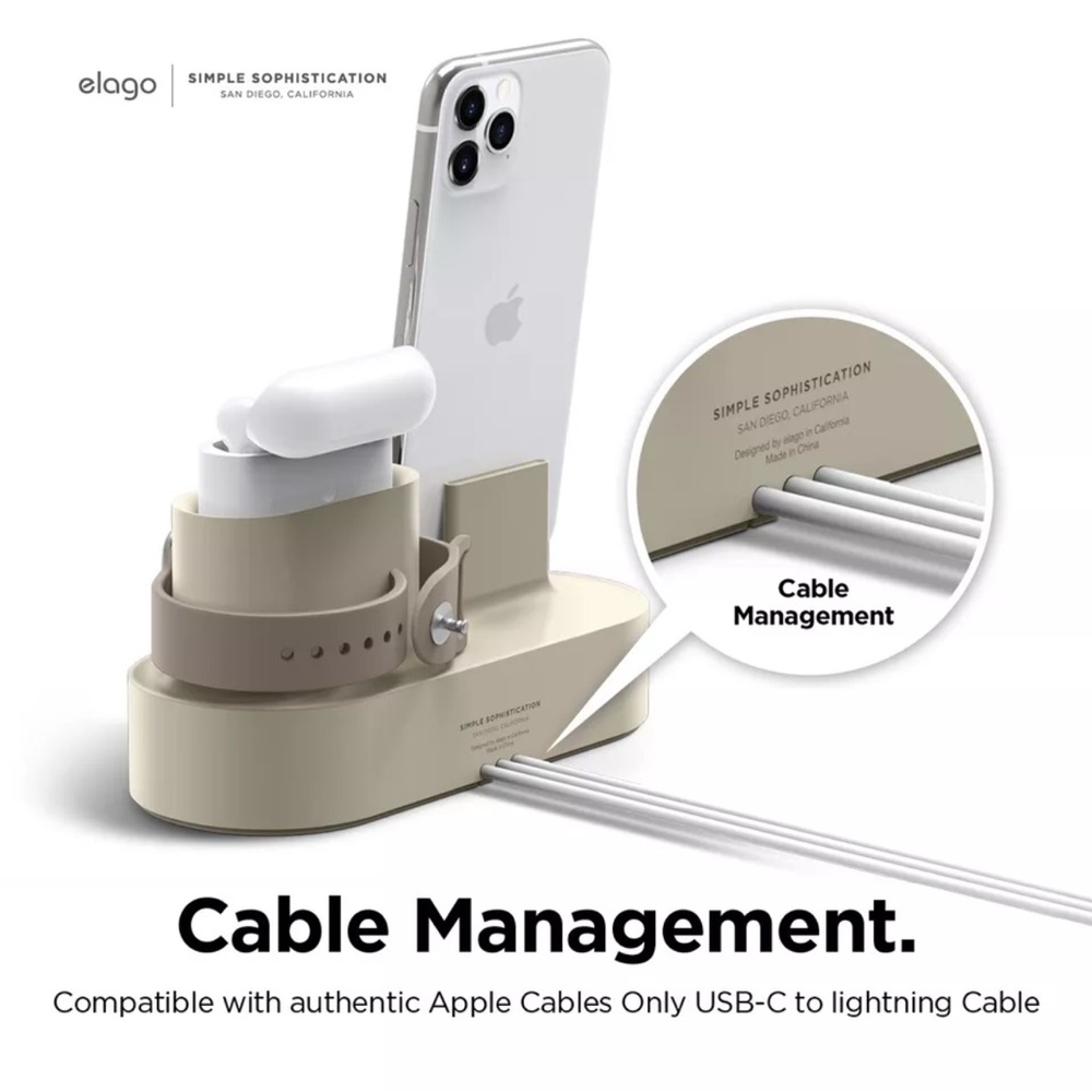 Elago 3 in 1 Charging Station for Apple Watch, AirPod pro, iPhone Cream - Picture 10 of 15